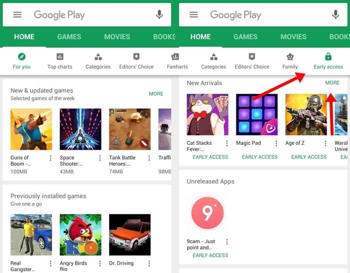 Google play early access install unreleased app
