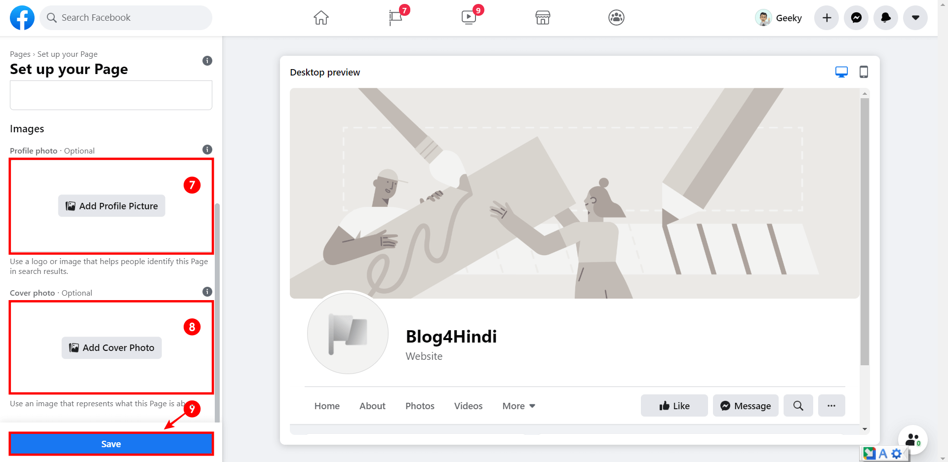 upload fb page profile picture