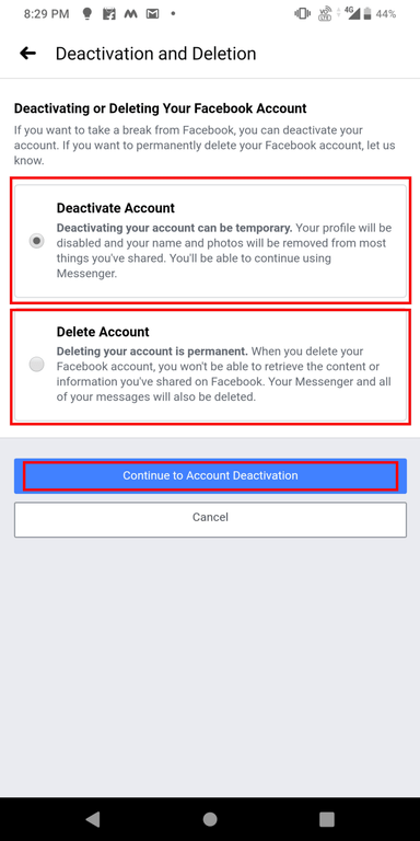 delete Facebook Account