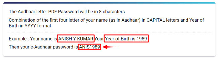 Aadhar password