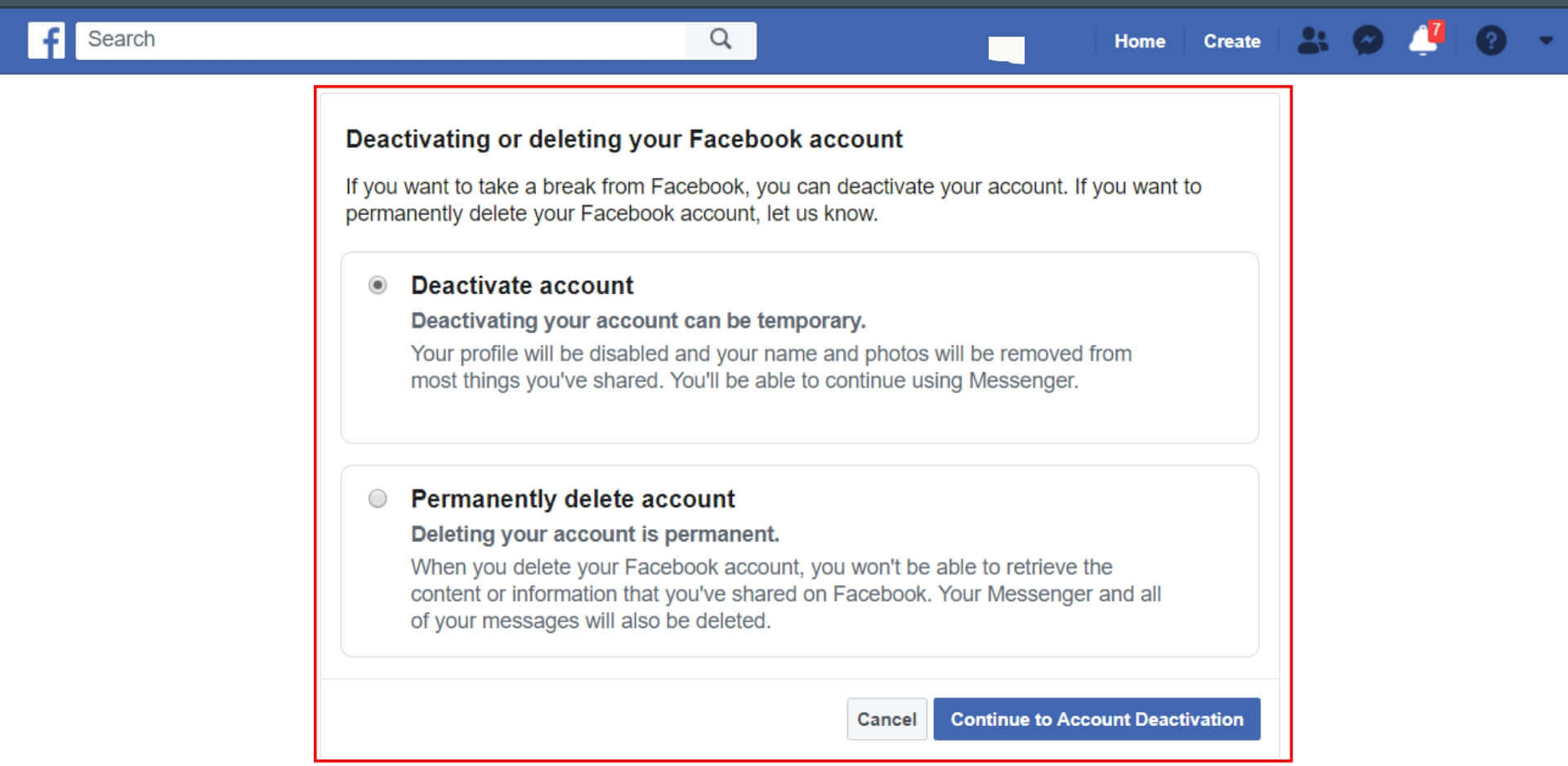 fb account delete process
