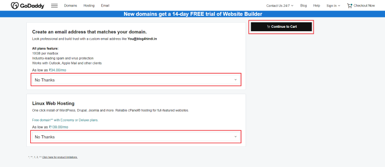 continue to cart domain
