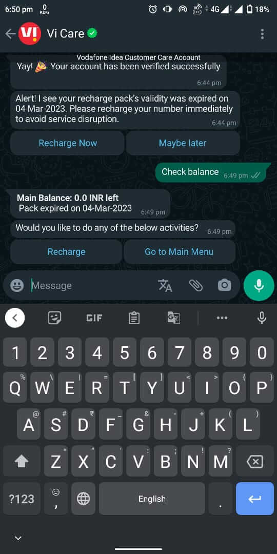 vi balance check whatsapp
